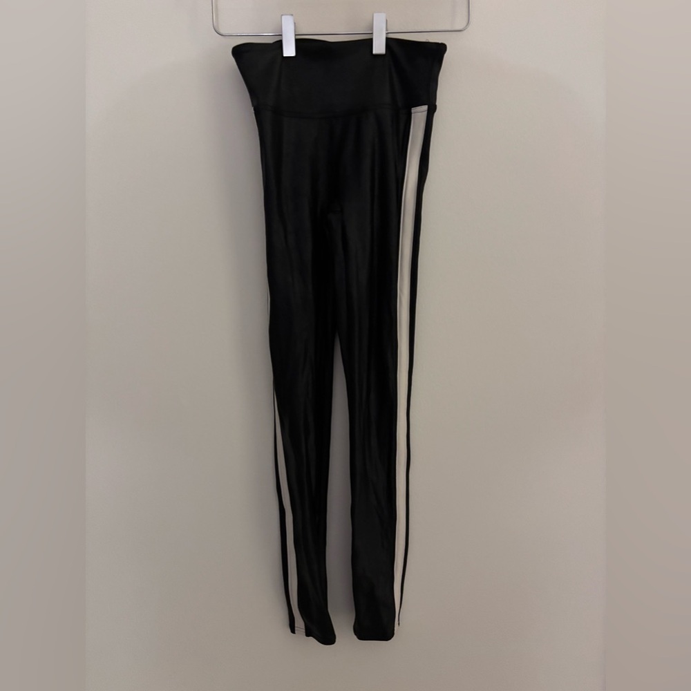 SPANX Black Leggings with White Stripe Faux leather leggings Size XS - Picture 2 of 4